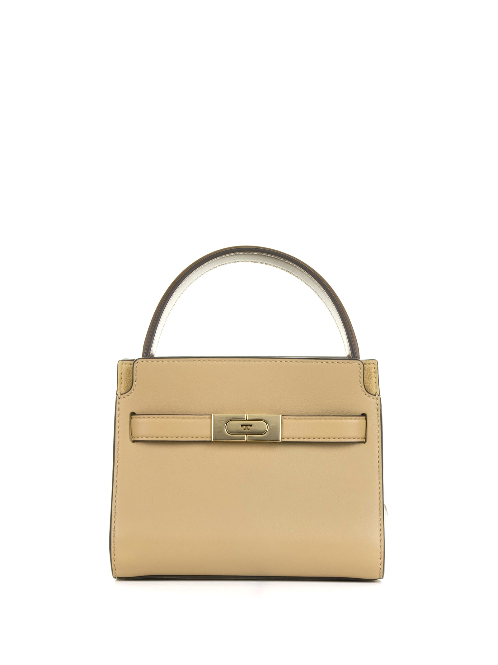 Shop Tory Burch Petite Double Lee Radziwill Bag In Leather In Dark Sand