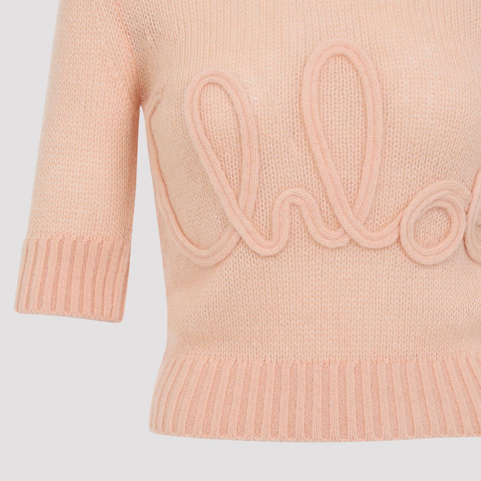 Chloé Wool And Silk Logo-applique Top In Pink