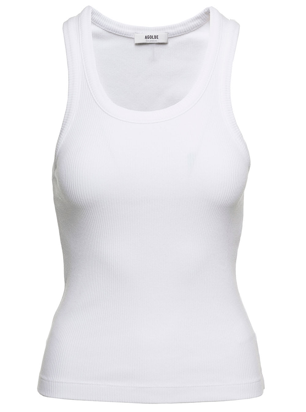 Shop Agolde White Ribbed Tank Top With U Neckline In Cotton Blend Woman