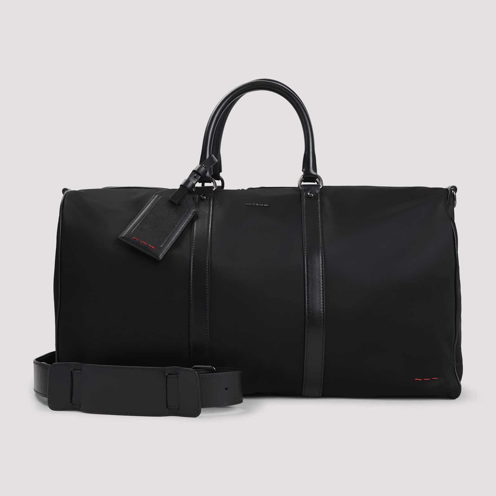 Kiton Nylon Duffle Bag With Leather Inserts In Black