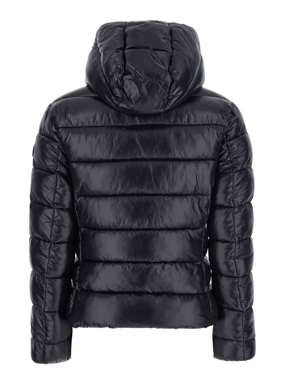 Save The Duck Cosmary Black Down Jacket With Removable Hood And Logo Patch On The Sleeve In Tech Fabric Woman In Black