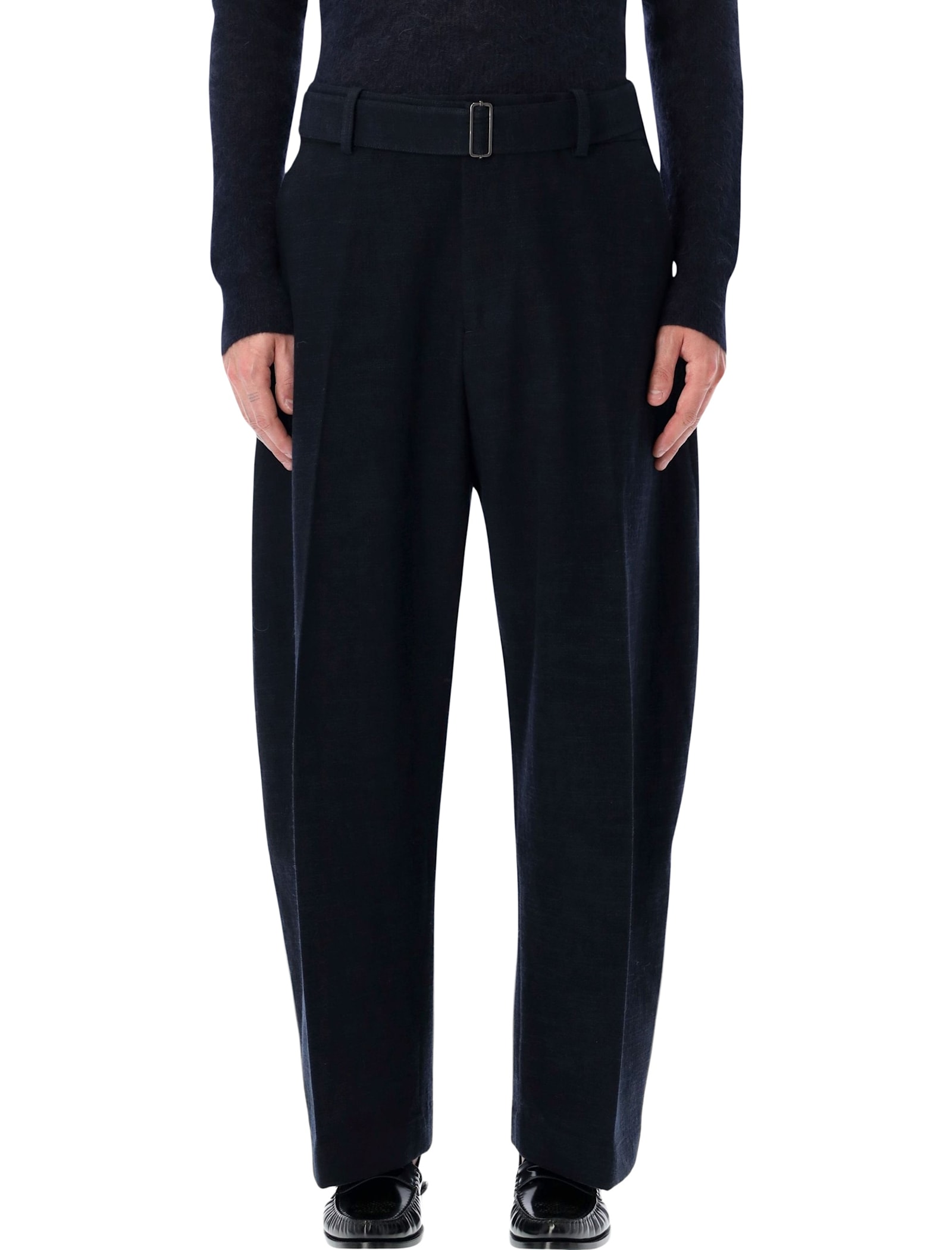 Studio Nicholson Wide-leg Wool Cotton Blue Vital Trousers In Black