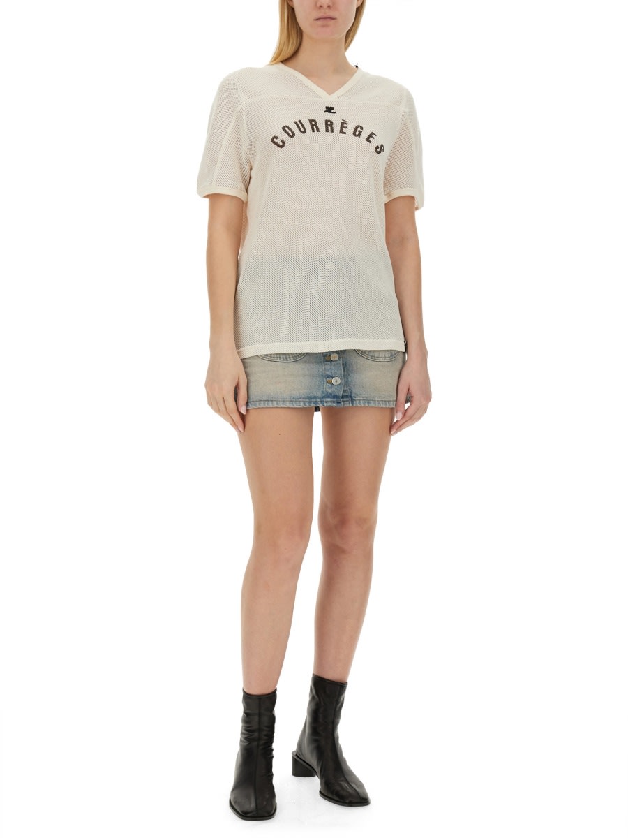 Shop Courrèges T-shirt With Logo In Ivory