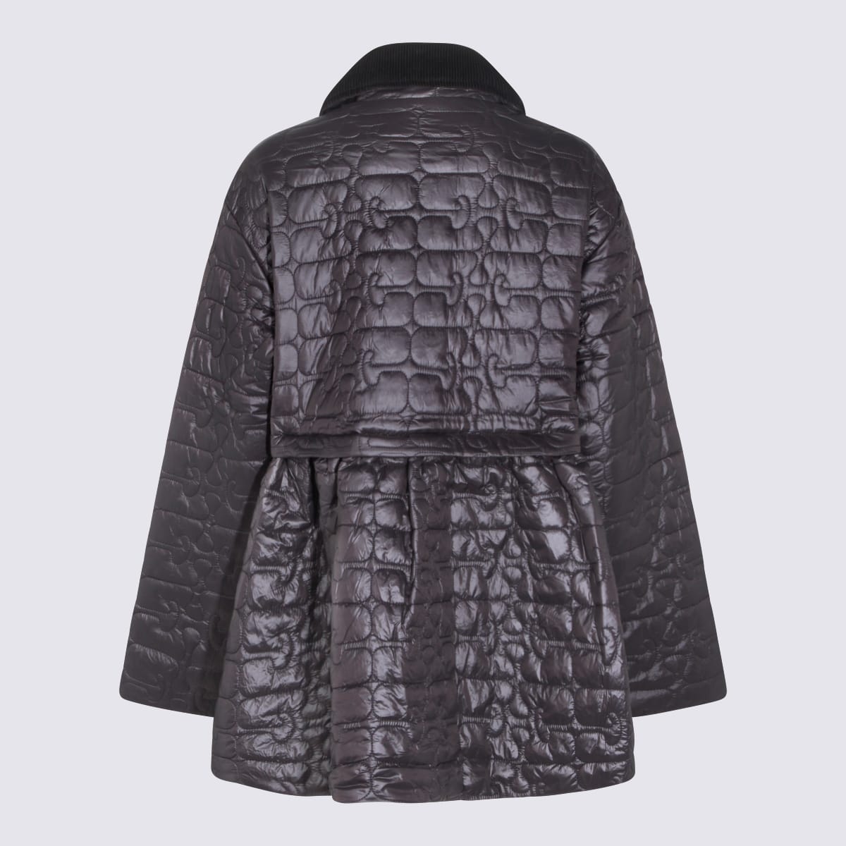 Ganni Quilted Belted Oversized Coat In Gray