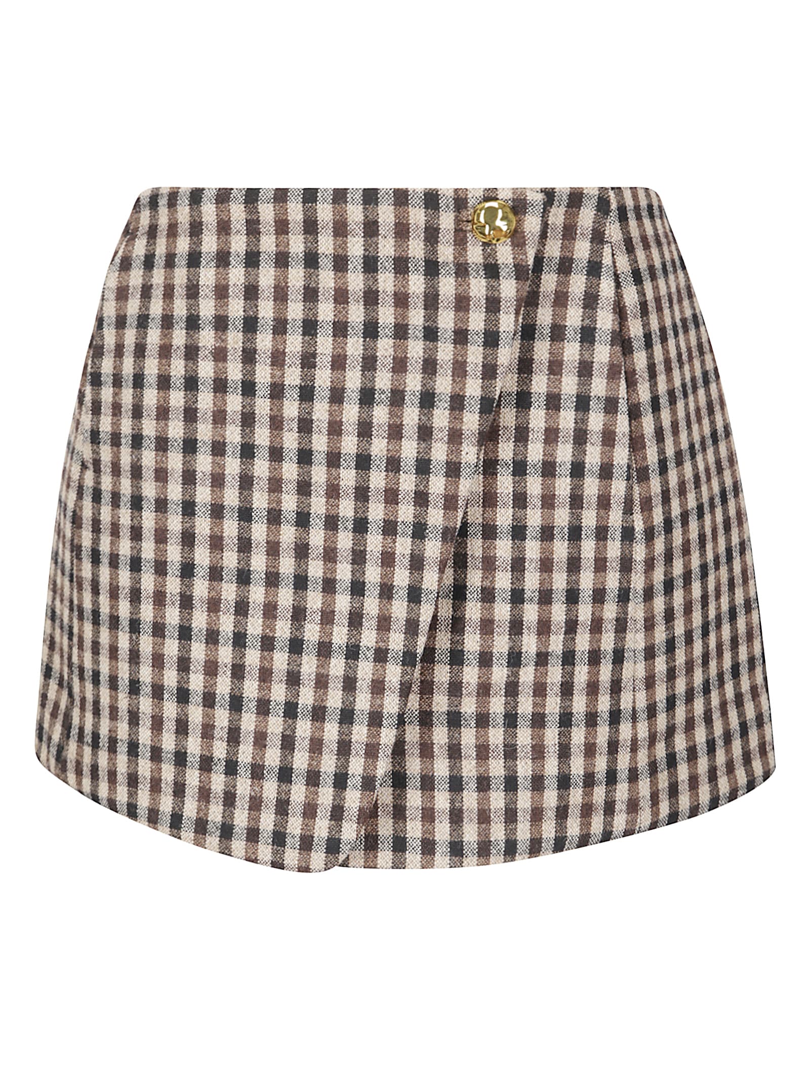 Ganni Womens Chicory Coffee Checked Gold-toned Button Wool-blend Mini Skirt In Multi