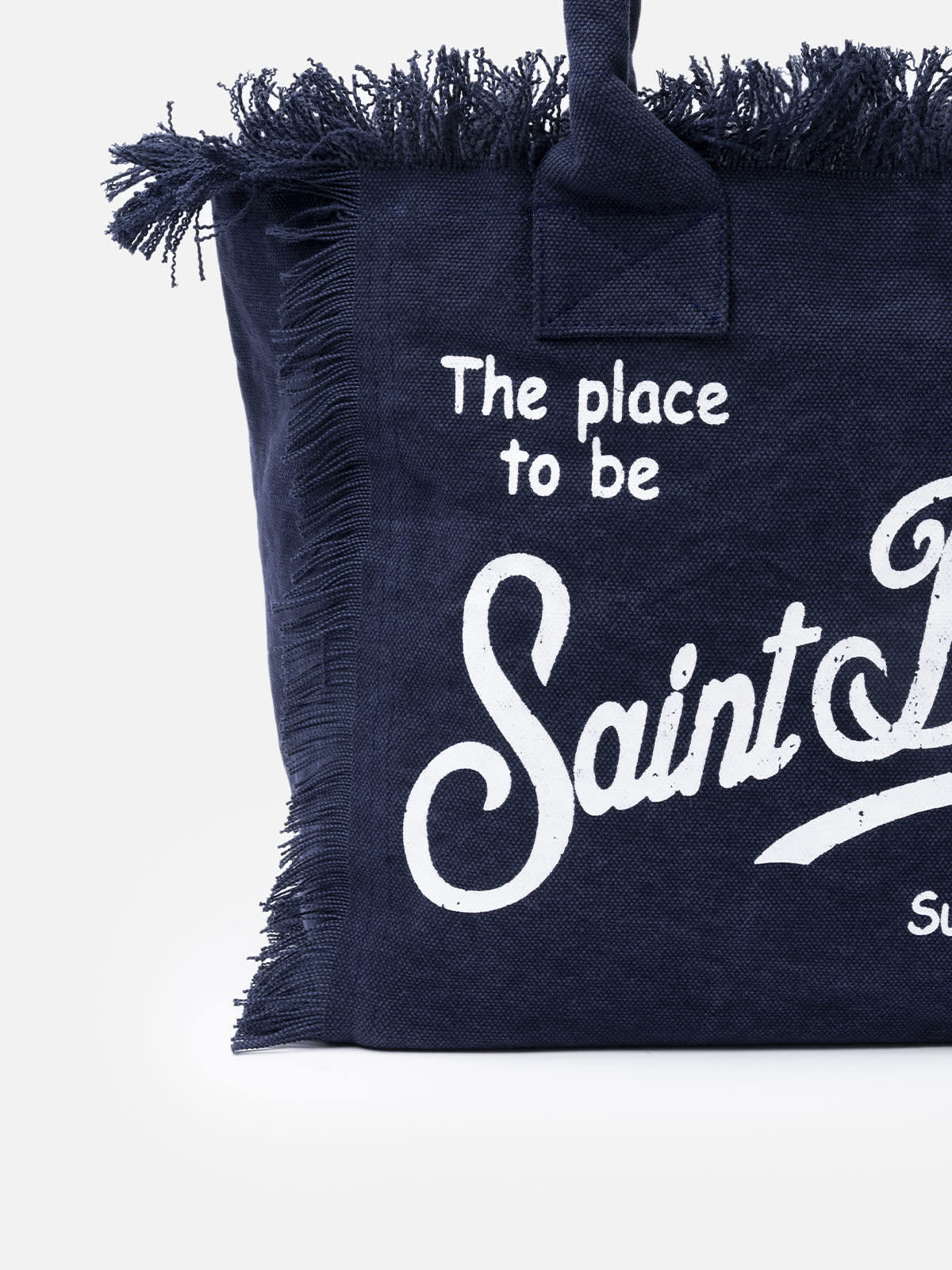 Shop Mc2 Saint Barth Navy Blue Cotton Canvas Vanity Tote Bag