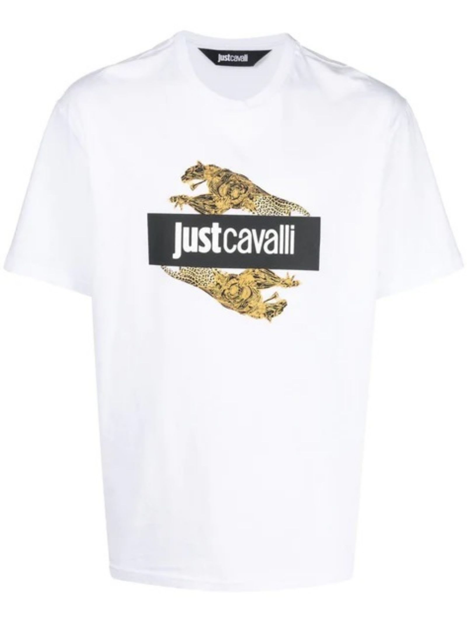 Roberto Cavalli Just Cavalli T-shirt In White/gold