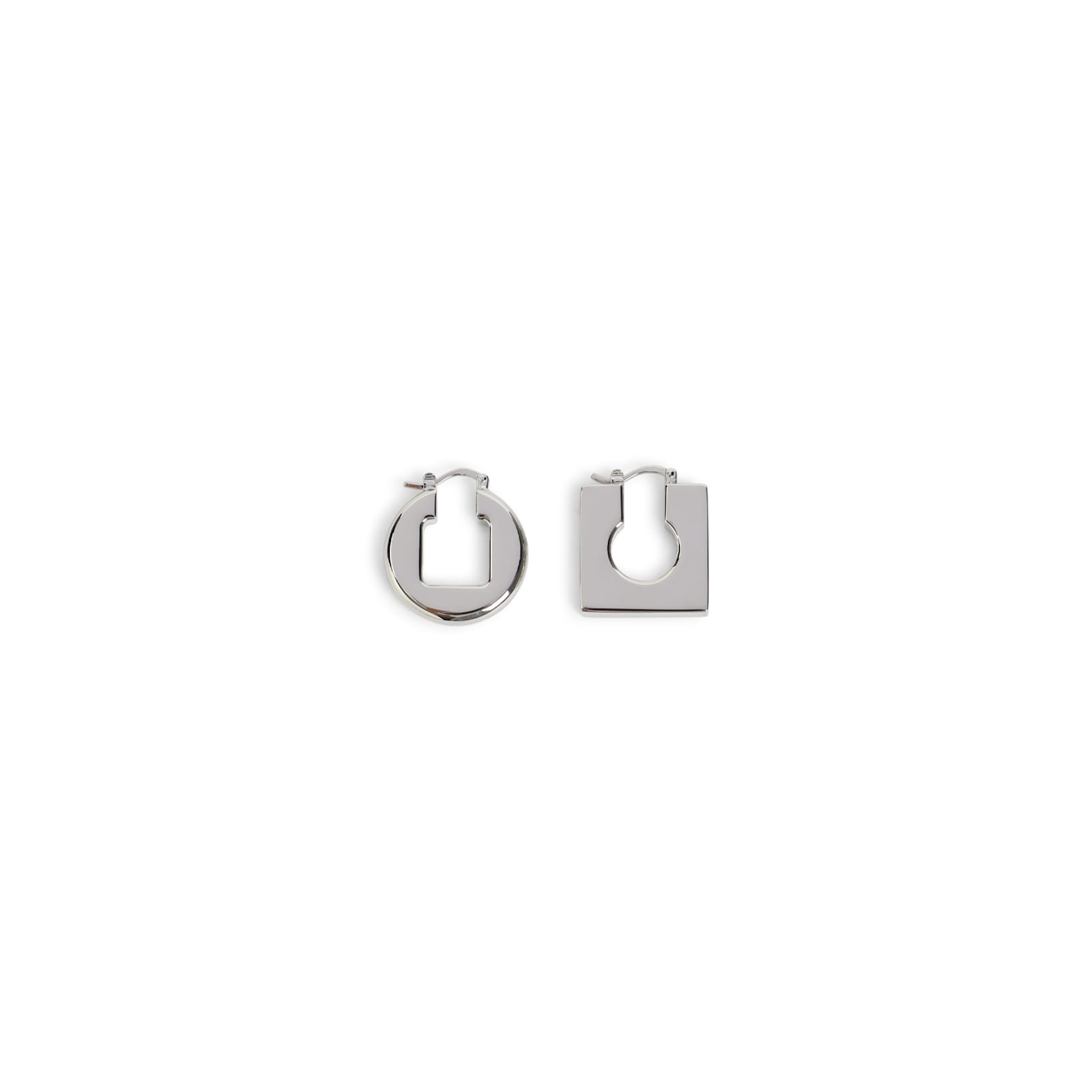 Jacquemus Asymmetric Geometric Earrings In Polished Plated Brass In Metallic