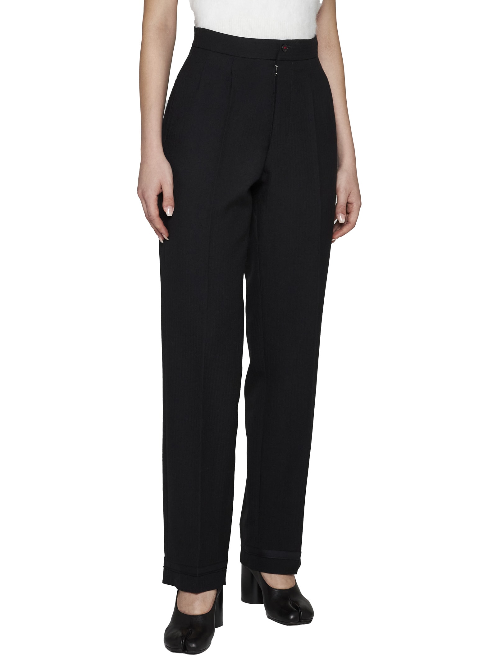Maison Margiela Herringbone Wool Pleated Trousers In Black