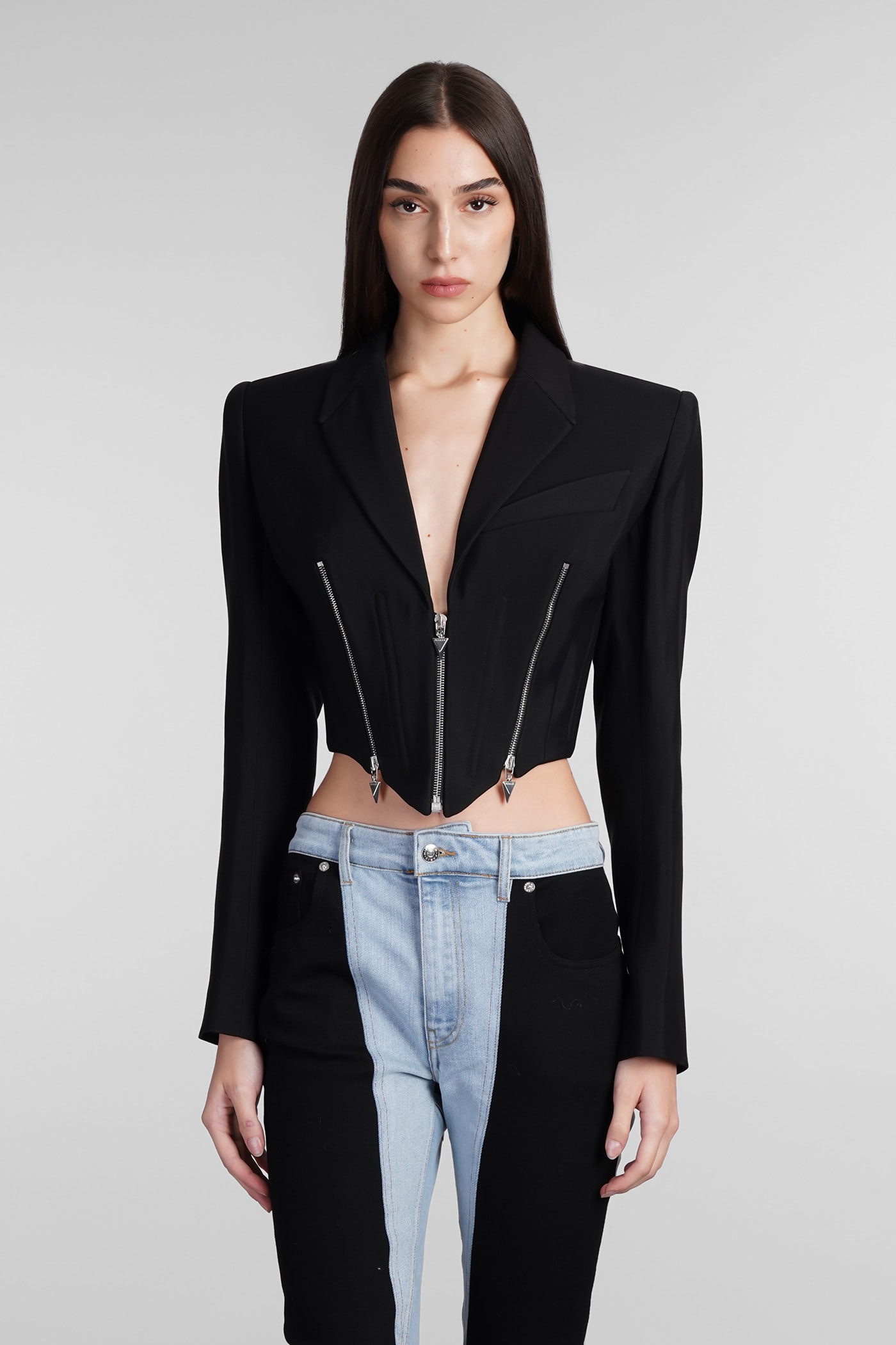 MUGLER CASUAL JACKET IN BLACK WOOL 