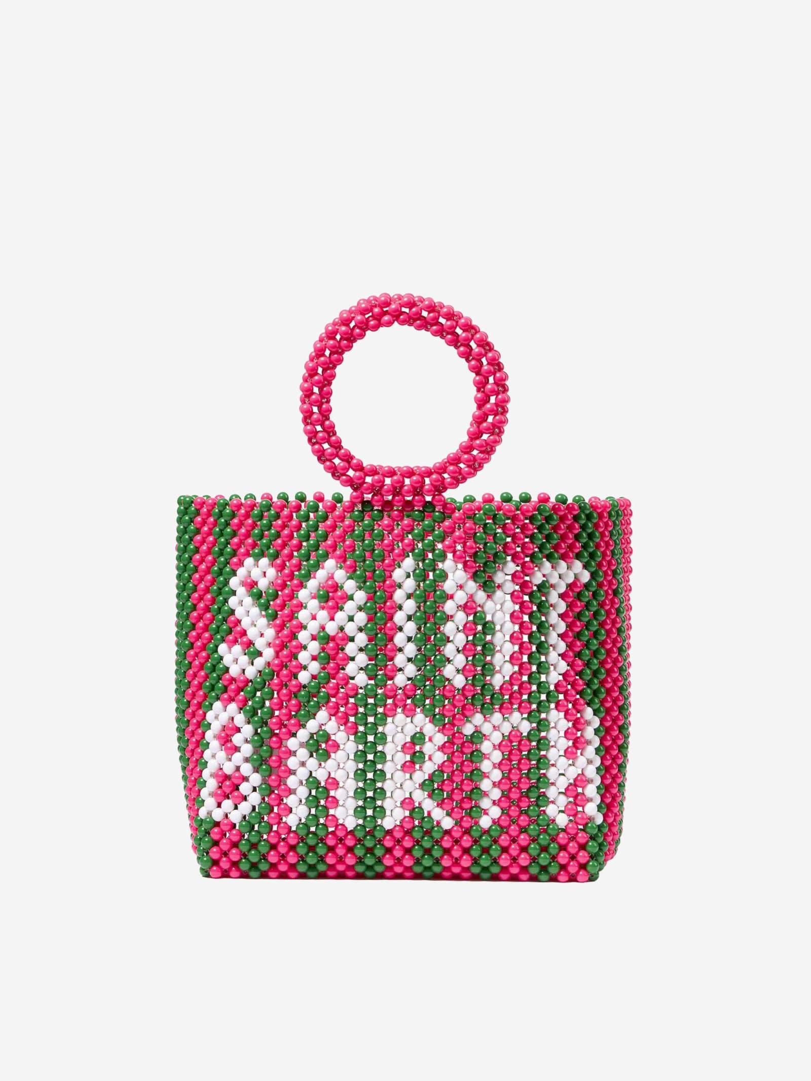 Mc2 Saint Barth Beaded Handbag With Pink And Green Stripes