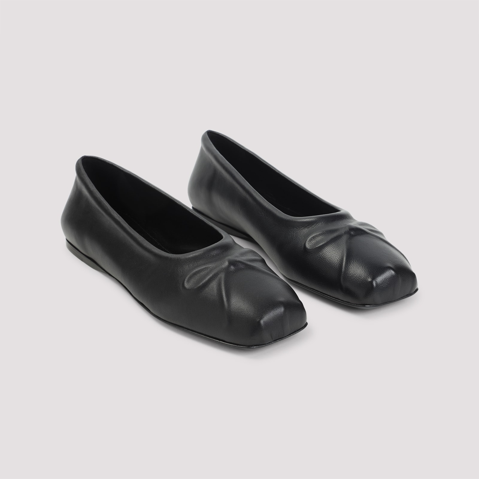Marni Refined Black Leather Flats With Gathered Detail In Black