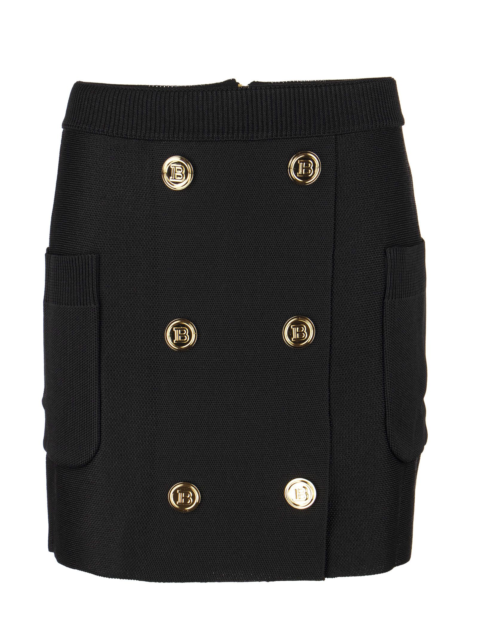 Balmain Short Black Knit Double-buttoned Skirt