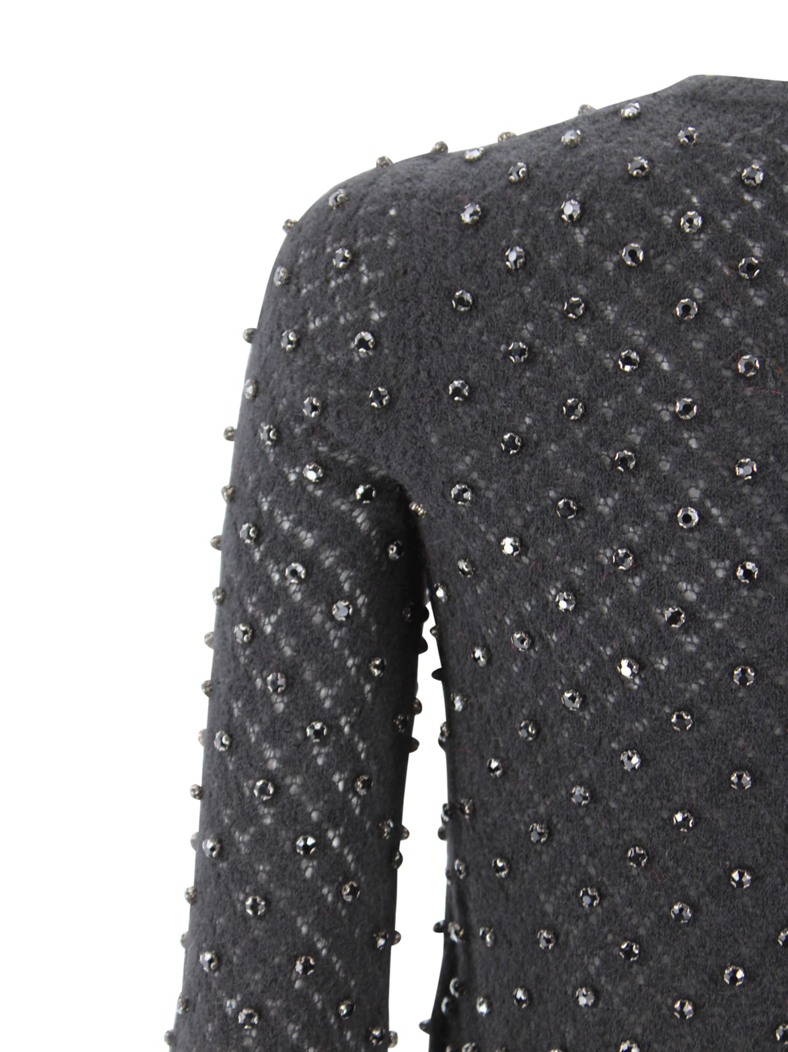 Max Mara Knitted Jumper In Wool And Embroidered Mohair Yarn In Black