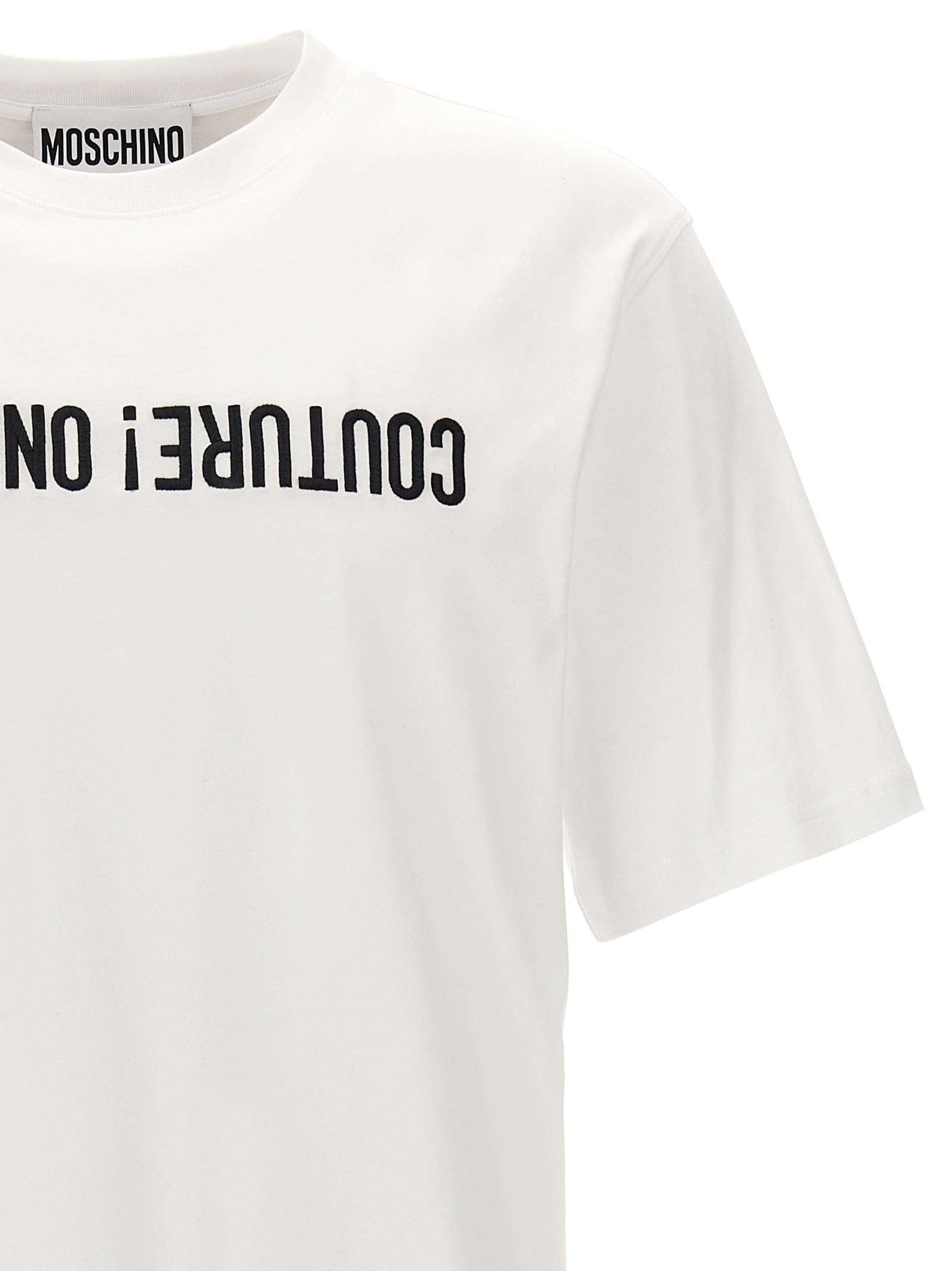 Shop Moschino Logo Embroidery T-shirt In White/black