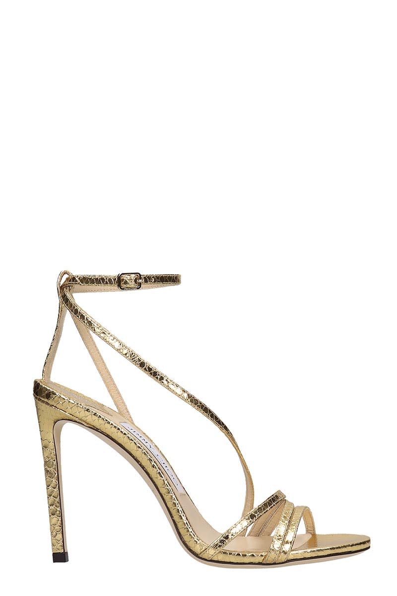 JIMMY CHOO TESCA 100 SANDALS IN GOLD LEATHER,11268112