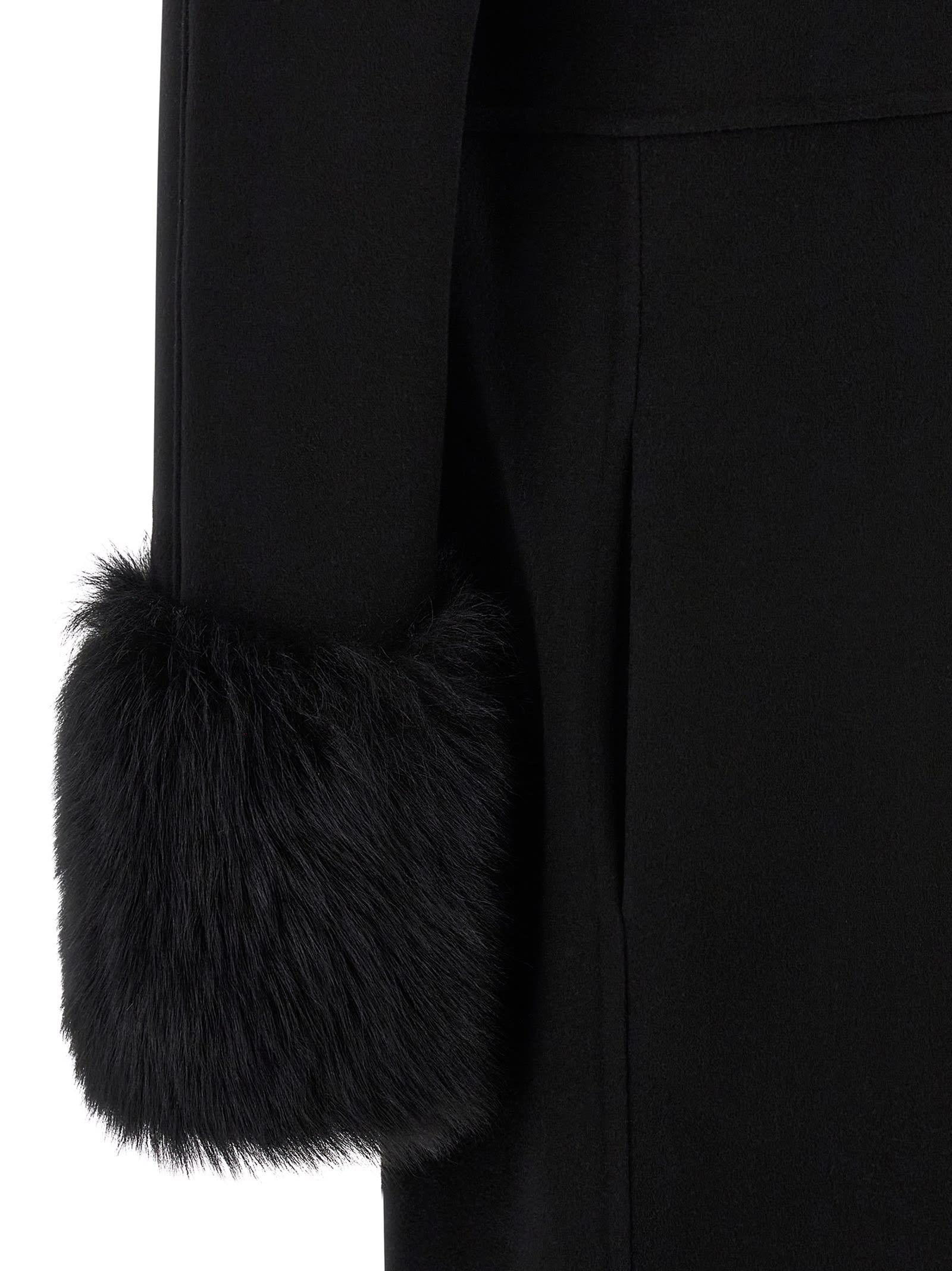 Valentino Womens Nero Fur-embellished Belted Wool And Cashmere Wool Coat In Black
