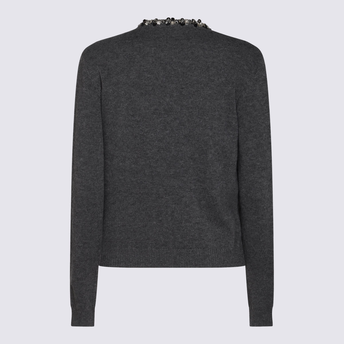 Valentino Embellished Crewneck Cardigan In Grey Dark Melange