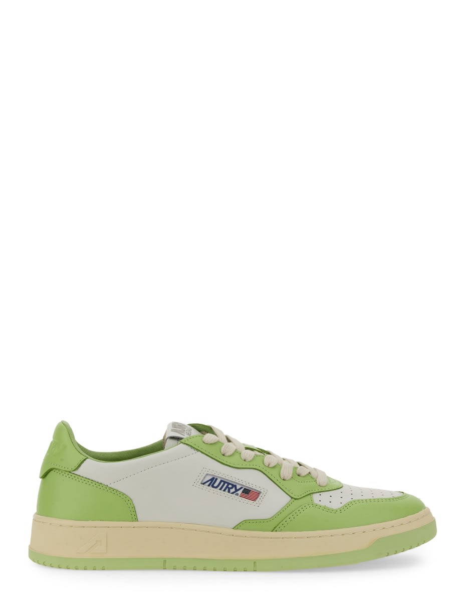 Shop Autry Medalist Low Sneaker In Wht/snap Grn