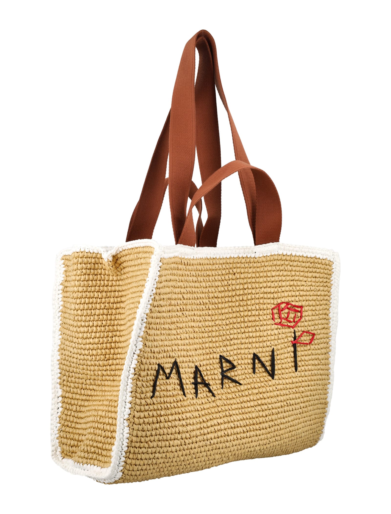 Shop Marni Sillo Medium Shopper In Natural/white/rust