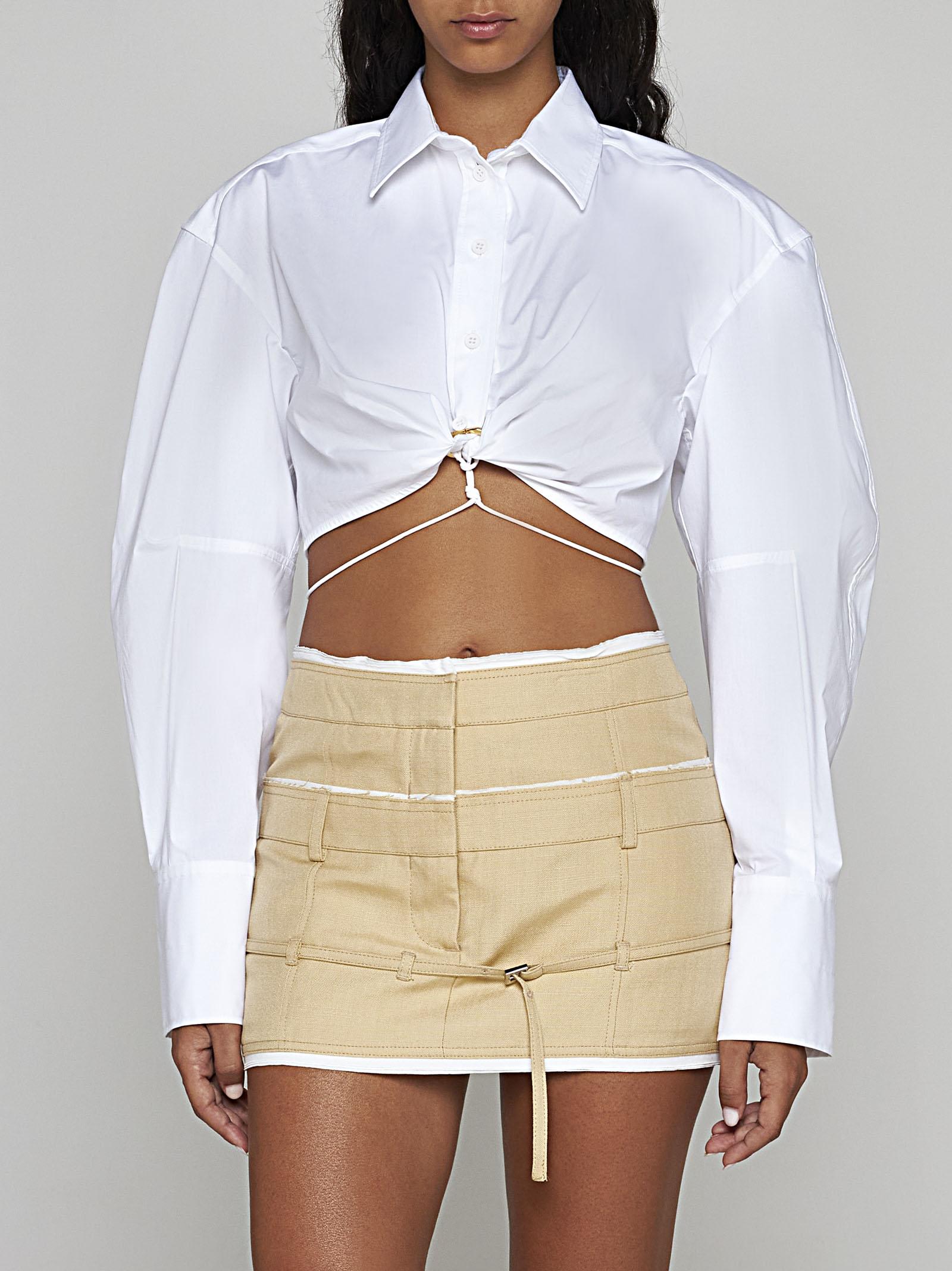Shop Jacquemus Plidao Cotton Cropped Shirt In White