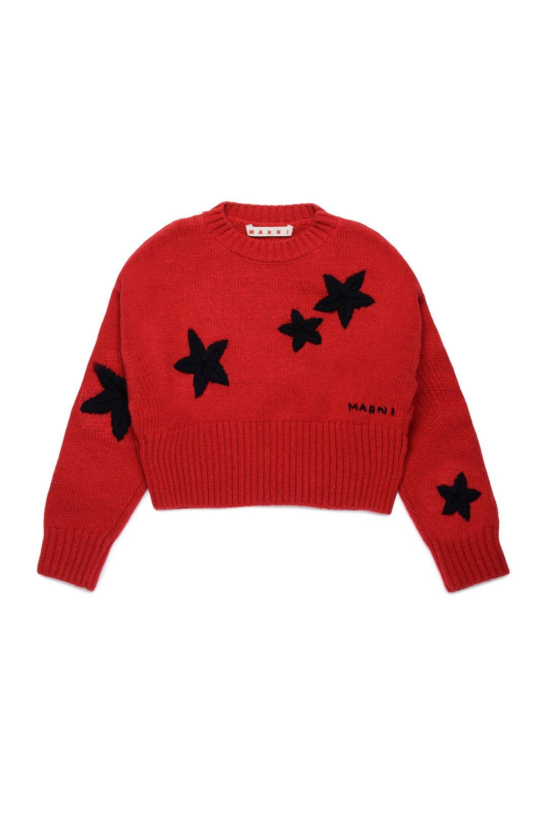 Shop Marni Logo Embroidered Knit Jumper In Red