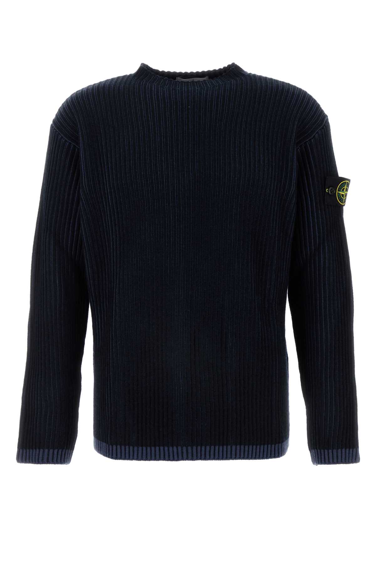 Shop Stone Island Navy Blue Wool Sweater In Navyblue