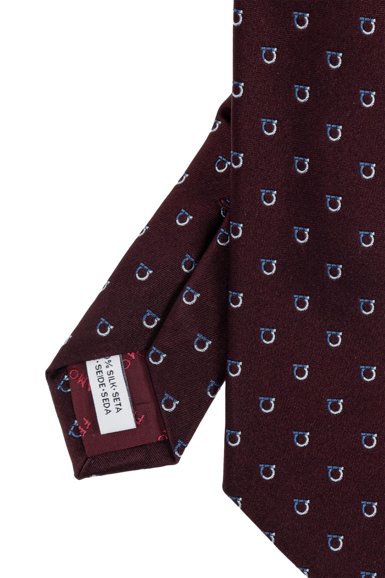 Ferragamo Two-tone Gancini Jacquard Silk Tie In Burgundy