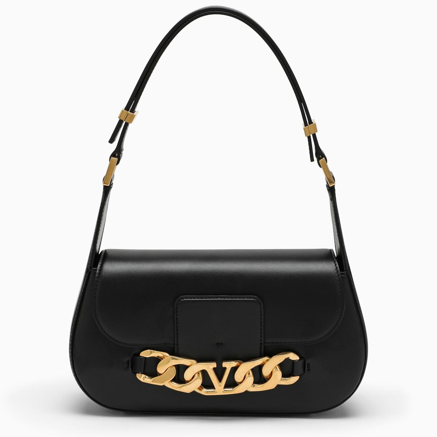 Shop Valentino Black Vlogo Chain Shoulder Bag In Nero