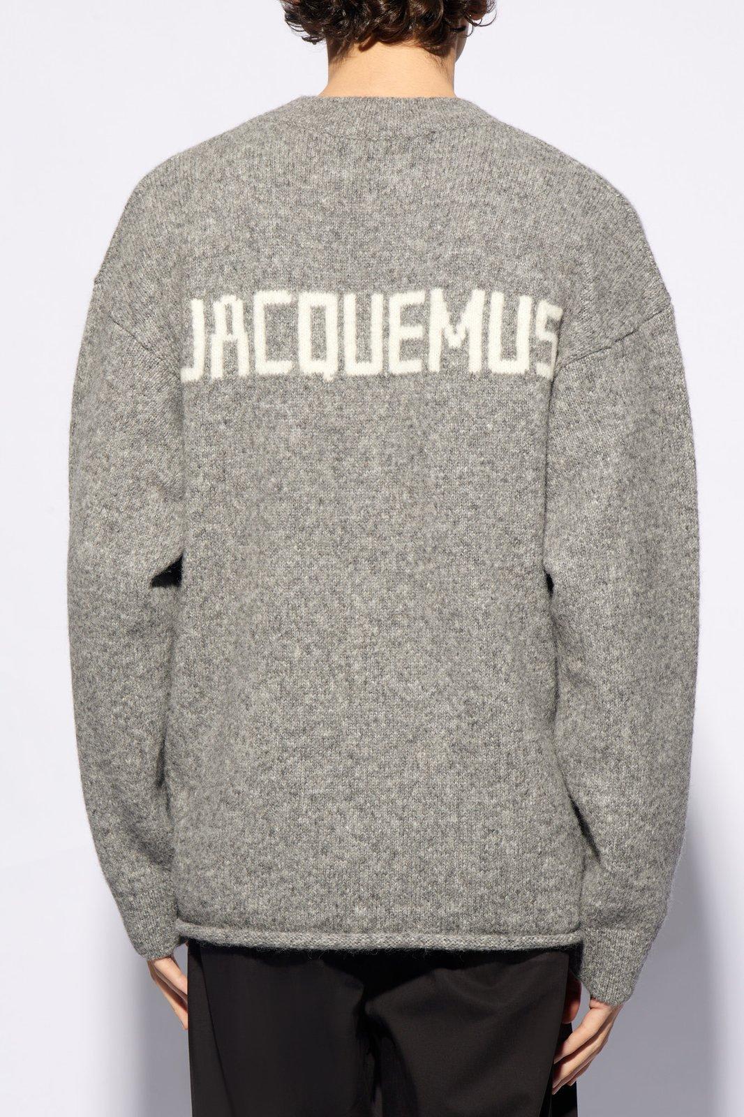 Shop Jacquemus Logo Intarsia Knit Sweater In Grigio
