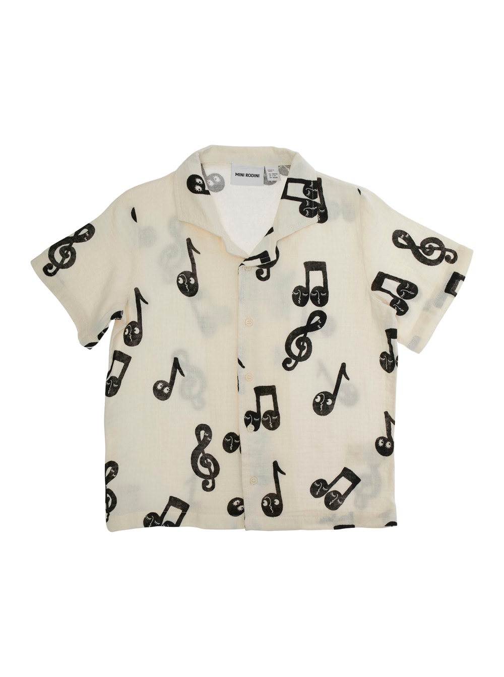 Mini Rodini White Shirt With All-over Musical Notes Print In Cotton Boy In White