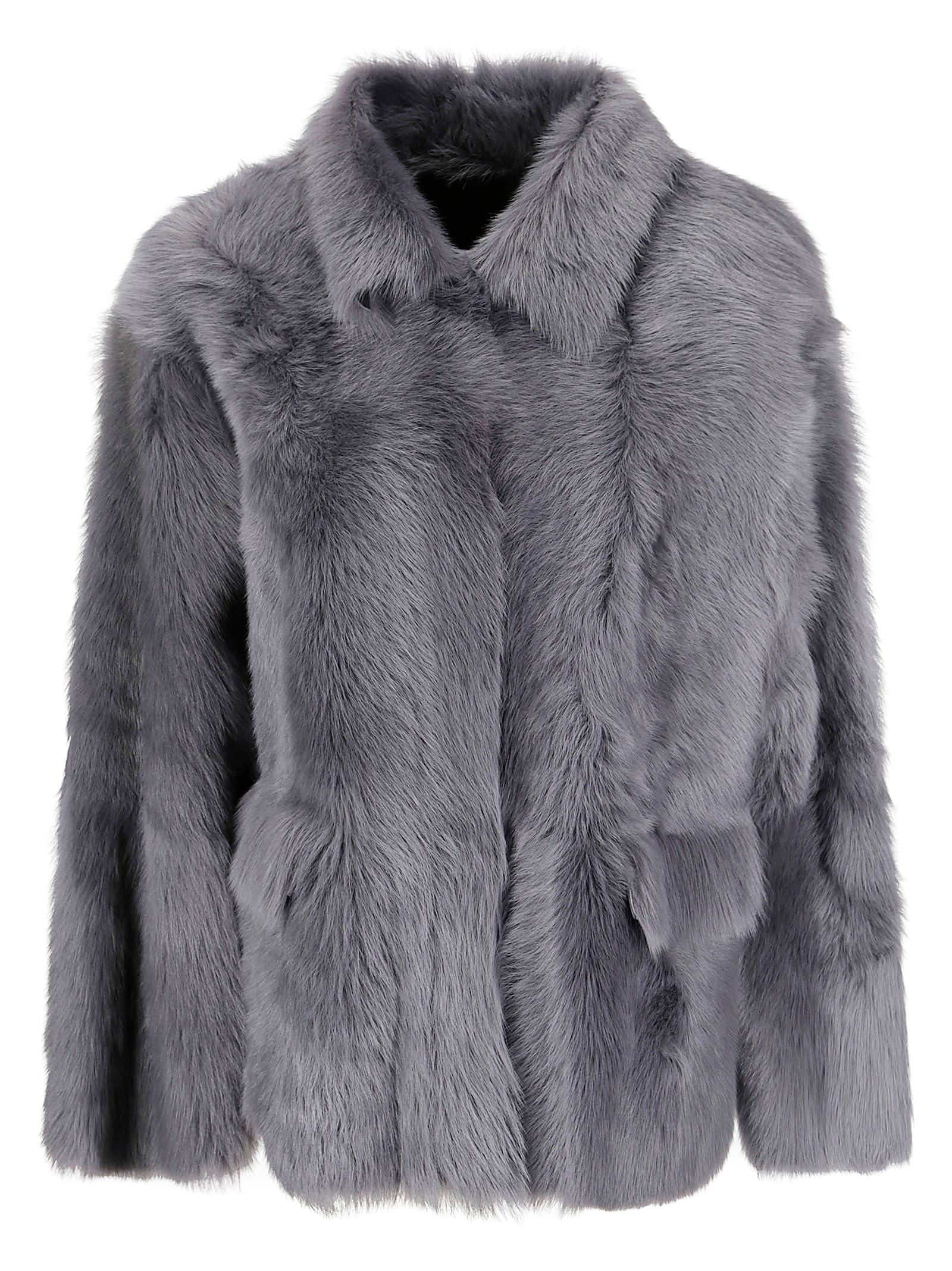 Desa 1972 Reversible Shearling Boxy Jacket In Gray