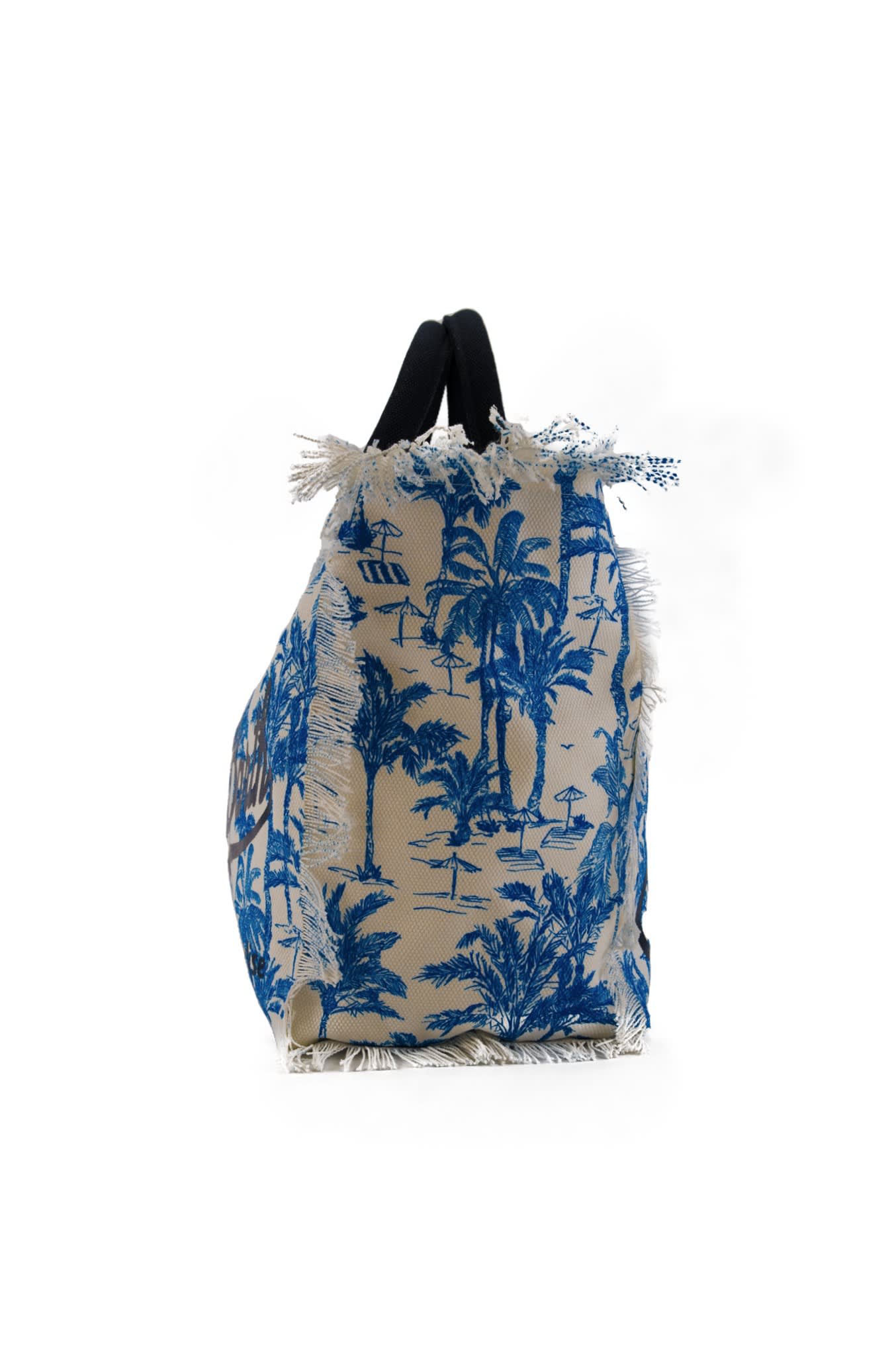 Shop Mc2 Saint Barth Vanity Saint Beach Bag In Blue Canvas In Bianco/blu