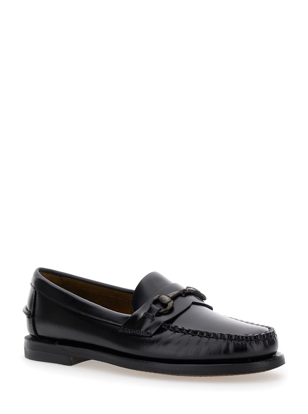 Shop Sebago Joe Black Pull-on Loafers With Horsebit Detail In Leather Man