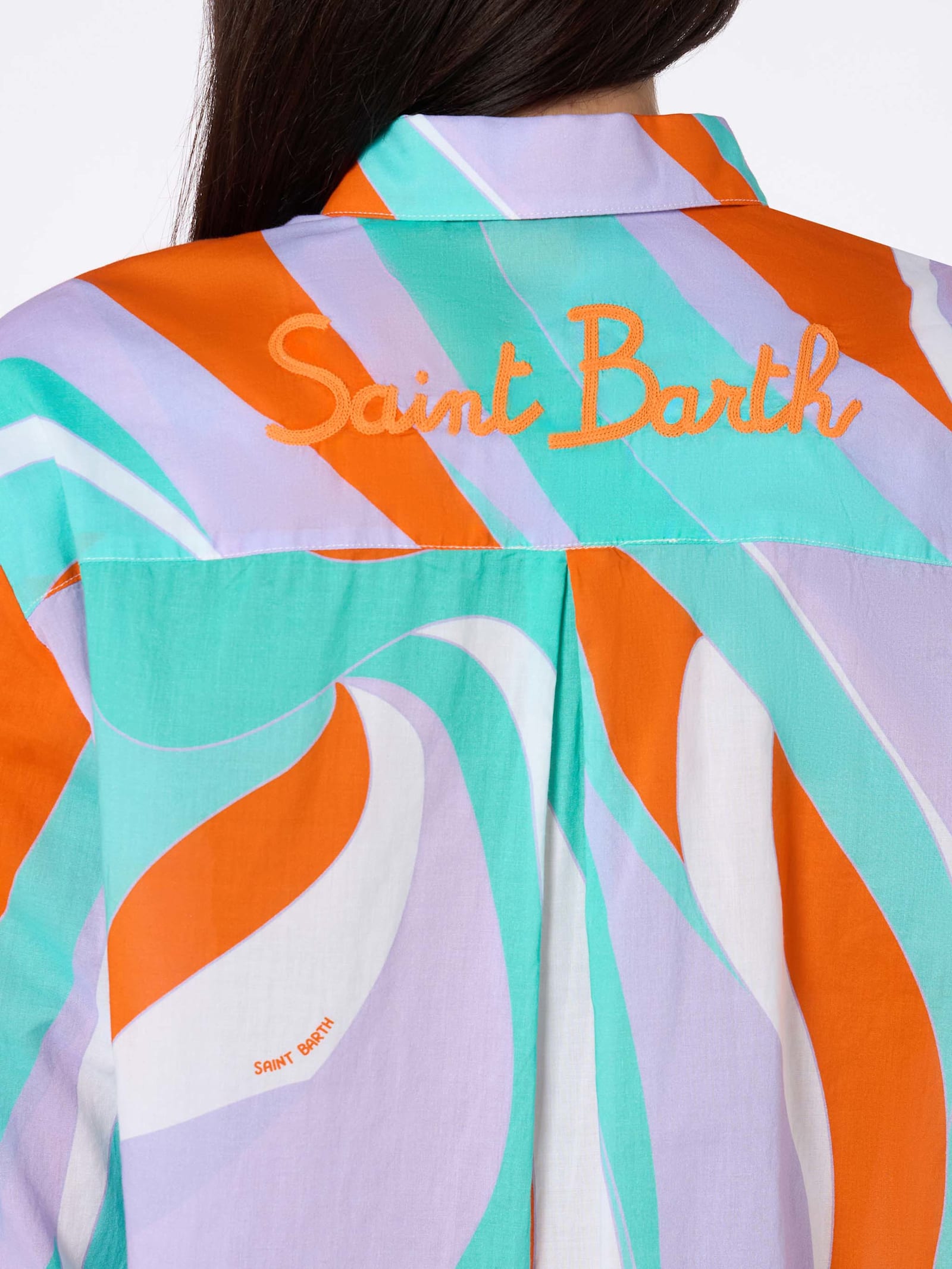 Mc2 Saint Barth Woman Cotton Shirt Brigitte With Shape Wave Print In Green