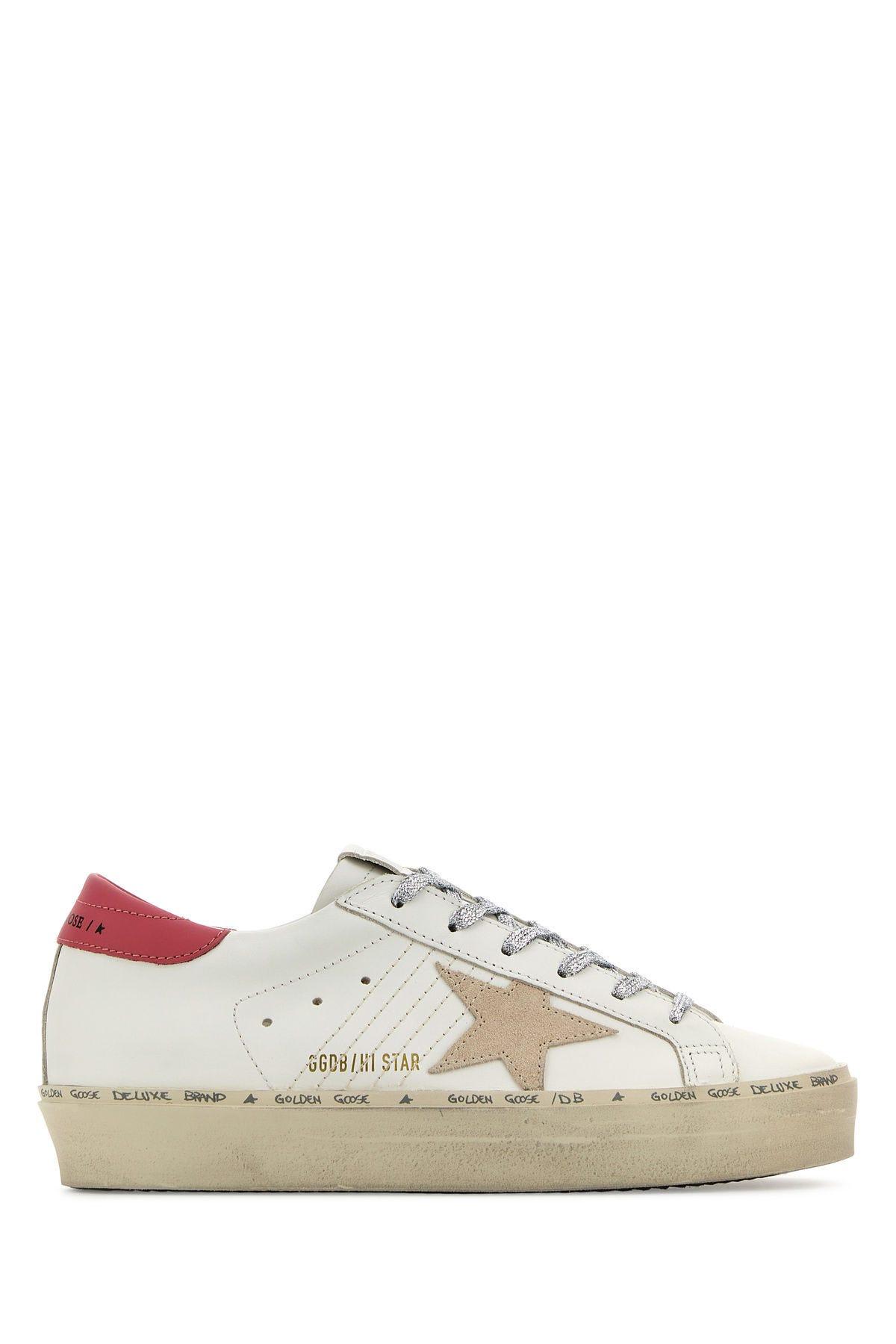 Shop Golden Goose White Leather Hi Star Sneakers