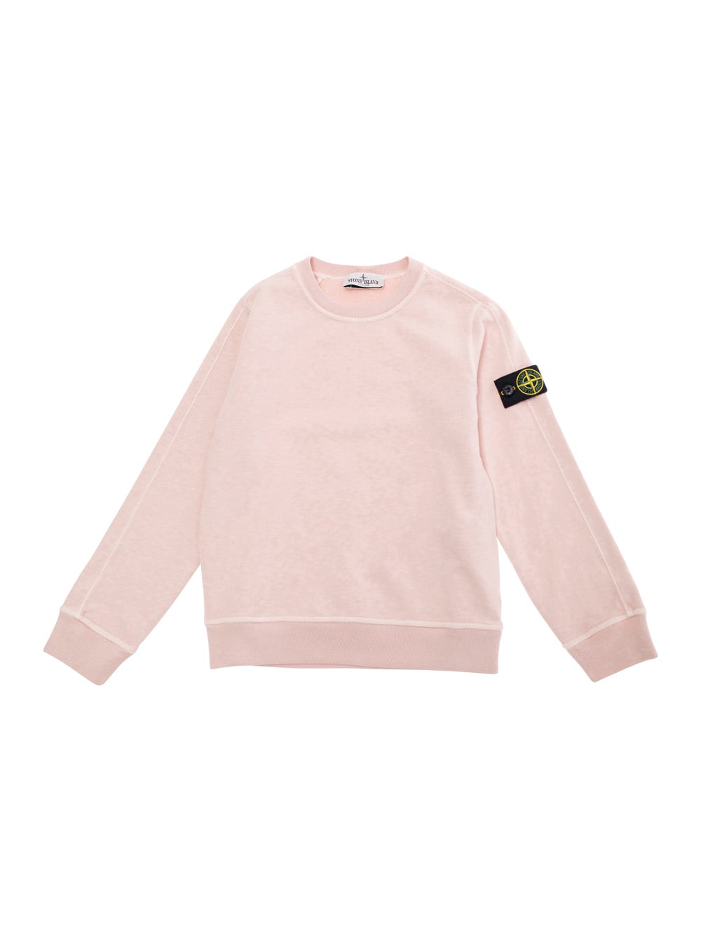 Stone Island Pink Sweatshirt With Round Neck And Logo Patch On The Sleeve In Cotton Boy In Pink