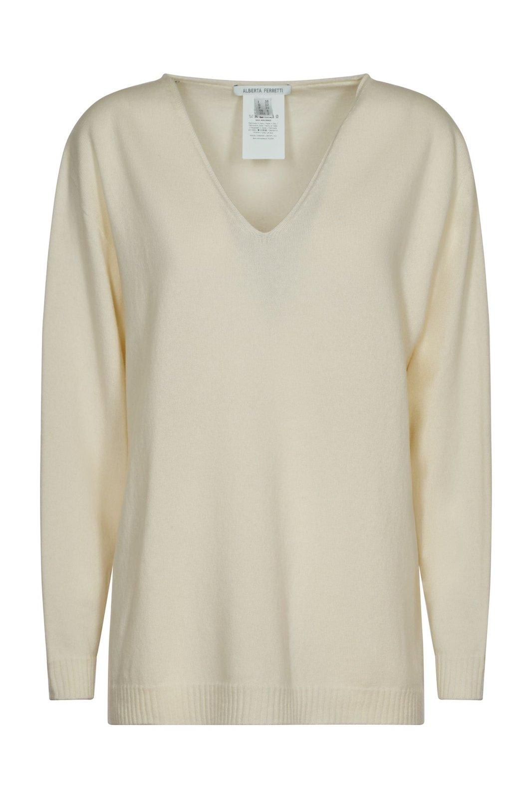 Shop Alberta Ferretti V-neck Straight Hem Jumper In White