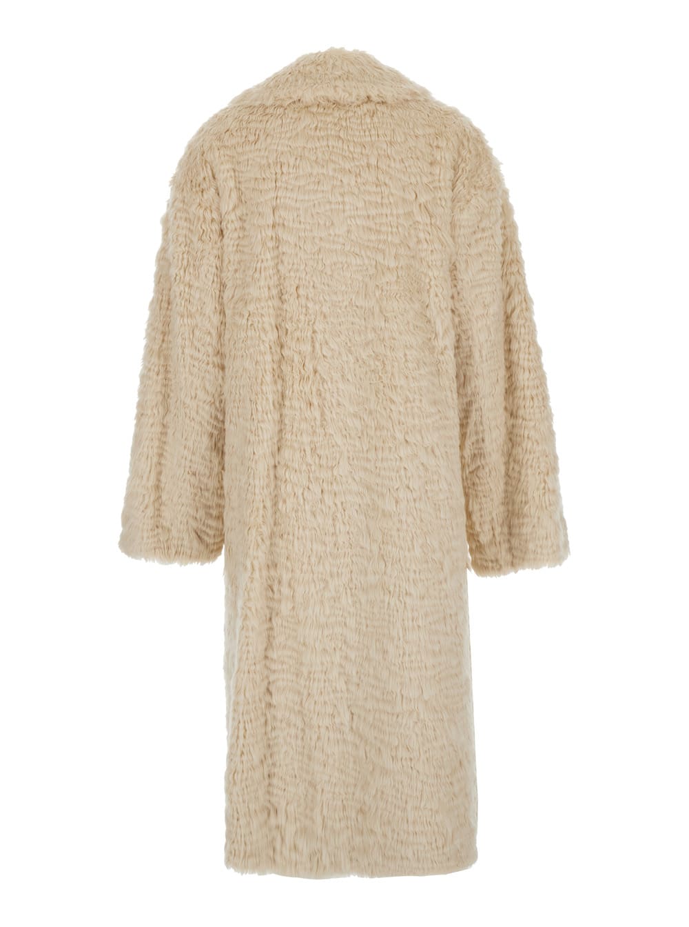 Shop Stand Studio Nicole Beige Double-breasted Coat With Classic Revers In Eco-fur Woman