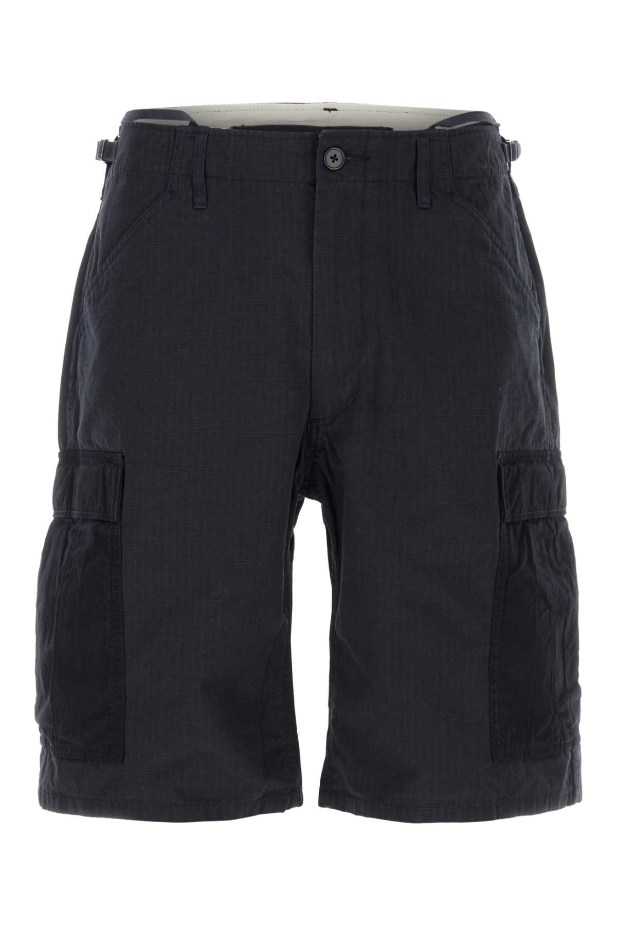 Navy Blue Cotton Blend Bermuda Shorts