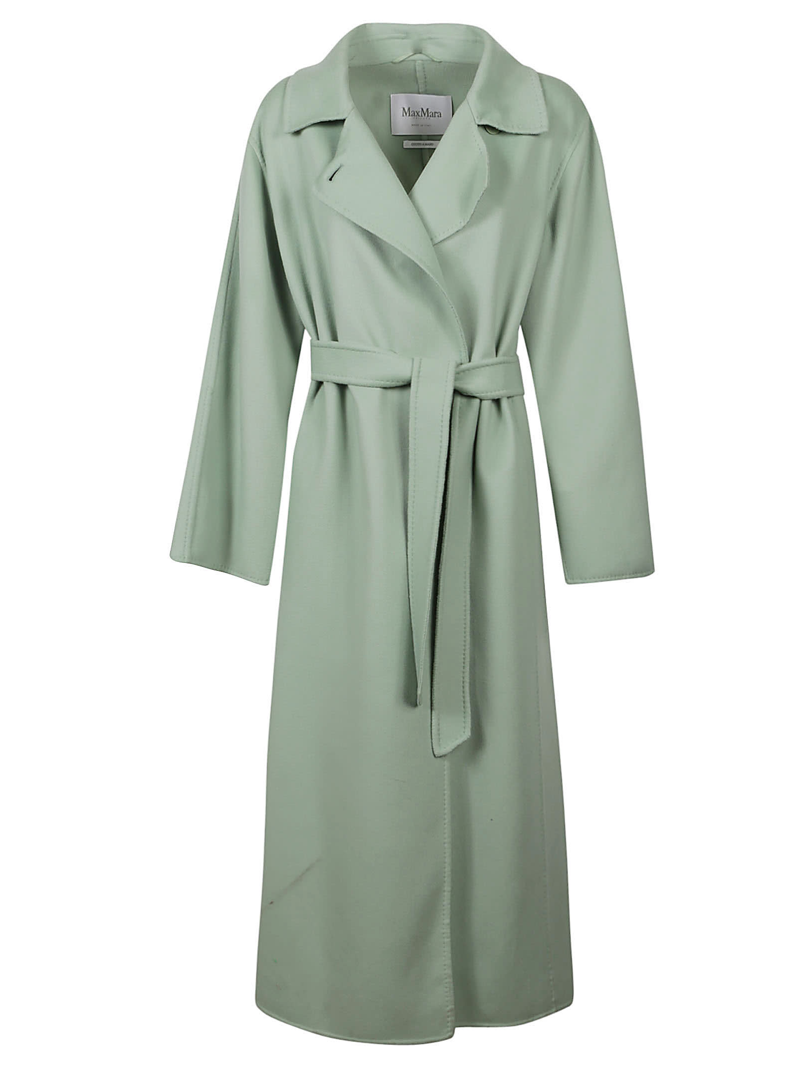 Max Mara Light Green Hans Long Coat With Belt In Wool Blend Woman In Pistacchio