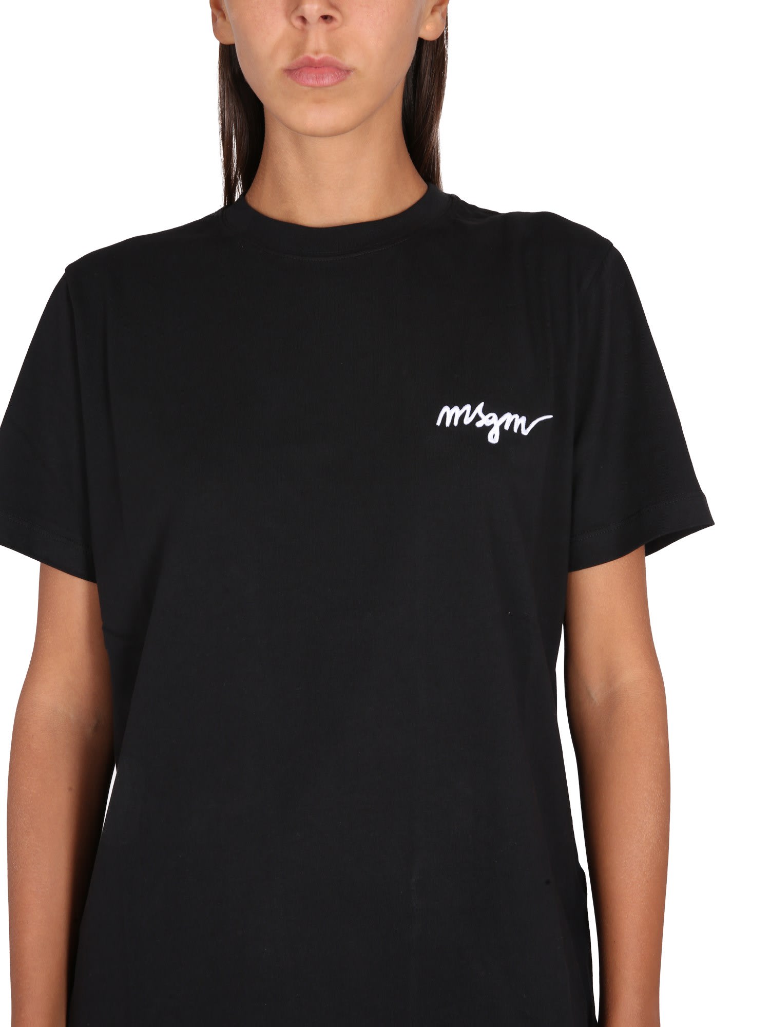 Shop Msgm Crewneck T-shirt In Nero