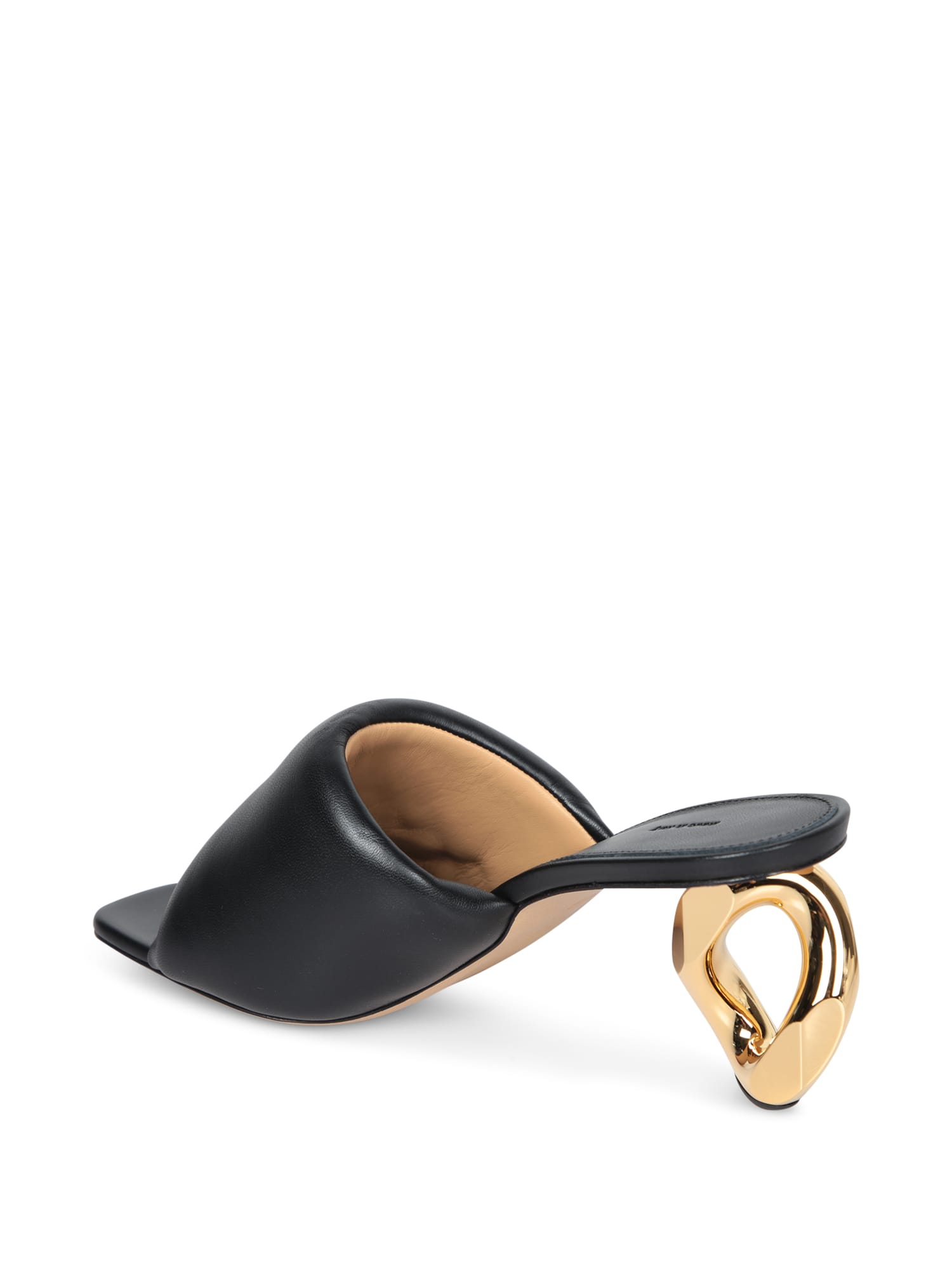 Jw Anderson J. W. Anderson Slip-on Black Leather Sandals With Gold-tone Chain Heel