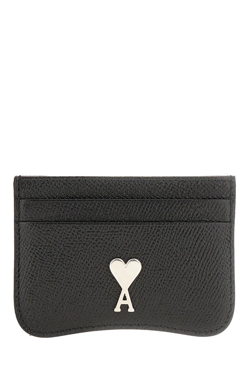Shop Ami Alexandre Mattiussi Logo Plaque Card Holder In Noir Argent