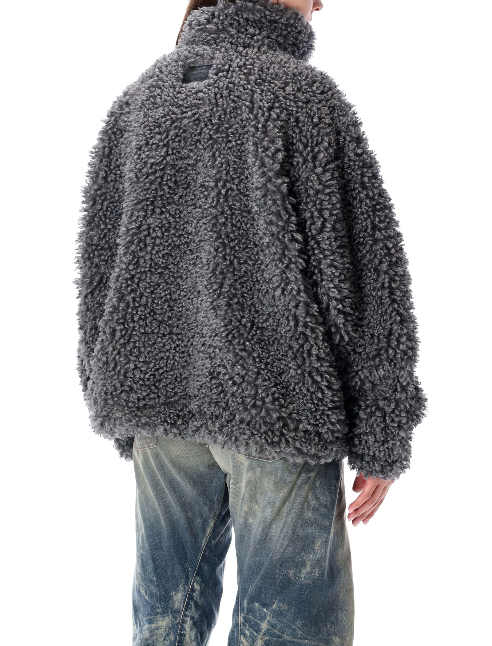 Acne Studios Oversized Faux Fur Bomber Jacket In Gray