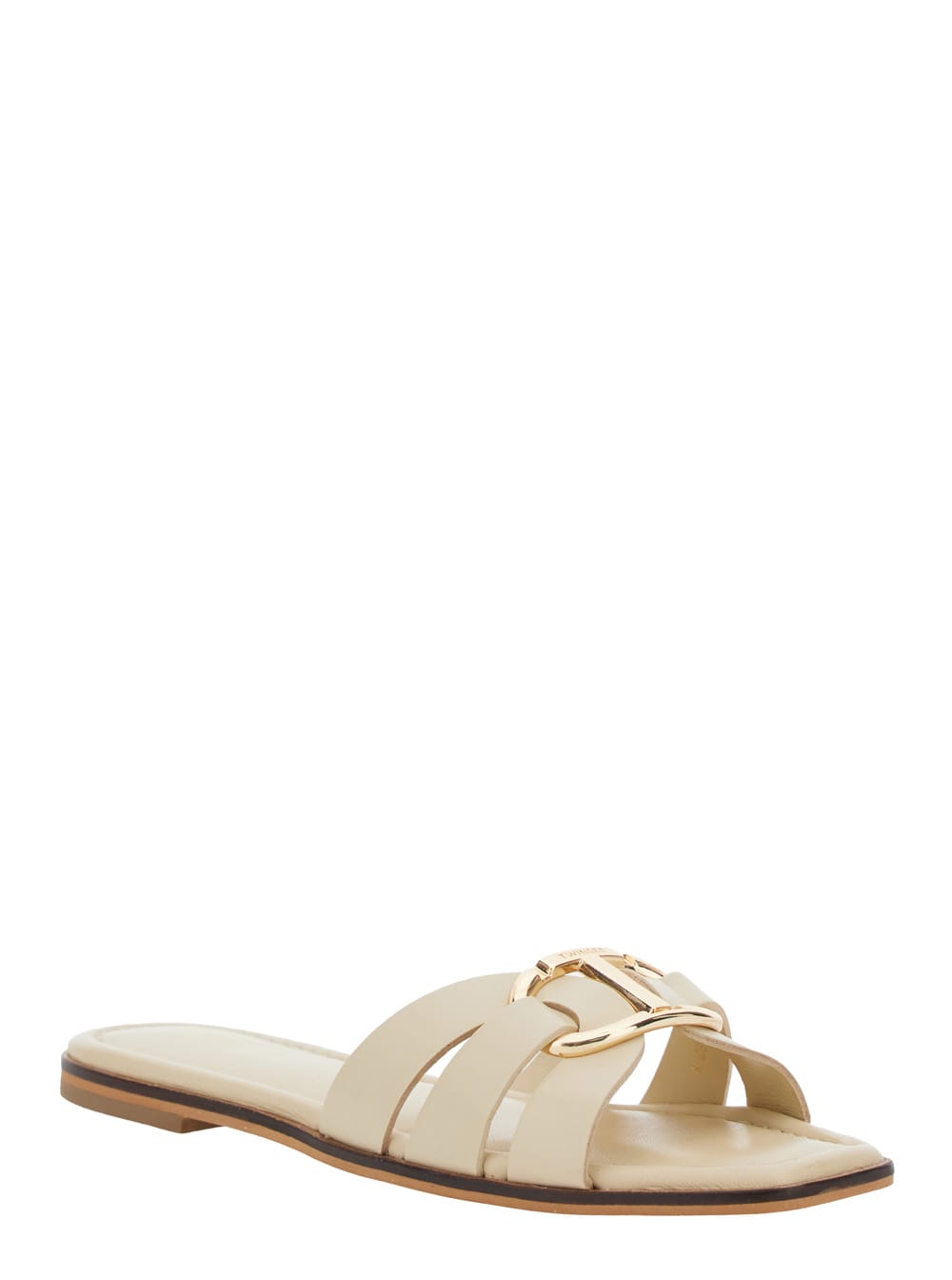 TWINSET BEIGE SANDALS WITH LOGO PLAQUE ON THE FRONT AND SQUARE TOE IN LEATHER WOMAN