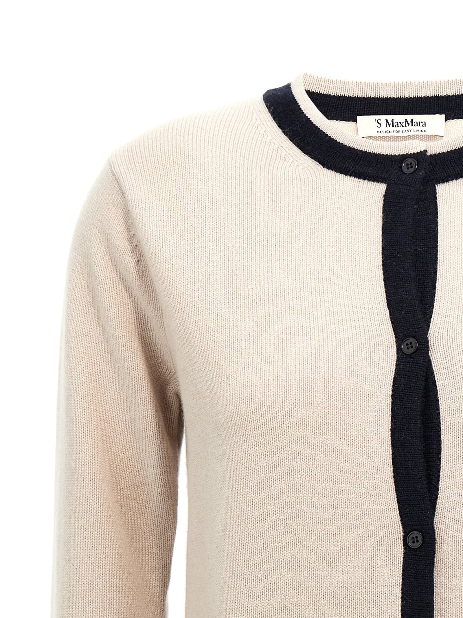 's Max Mara 'ere' Ribbed Knit Cardigan With Round Neck In Beige