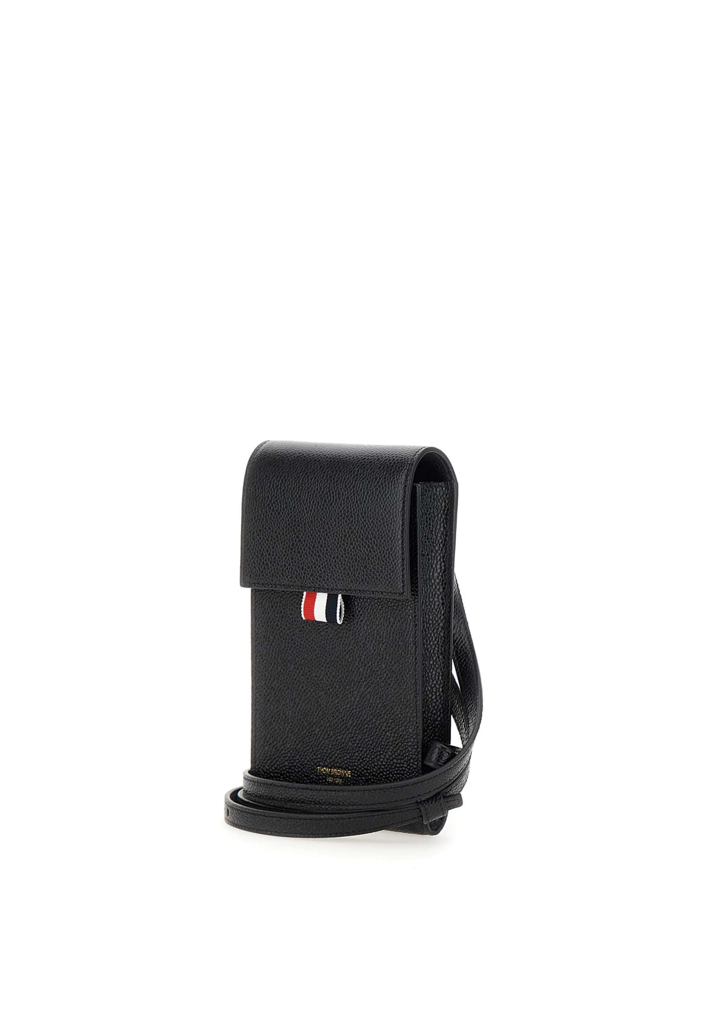Thom Browne Crossbody Fold Holder Leather Bag In Black