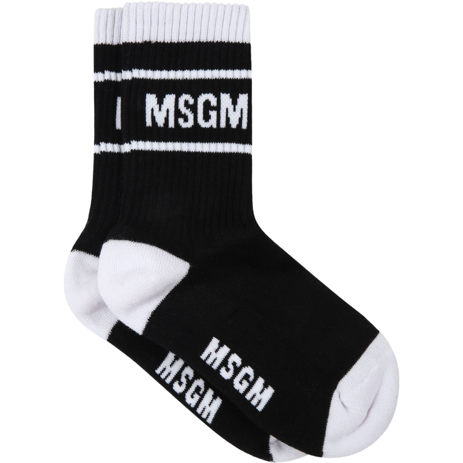 MSGM Black Socks For Kids With White Logo