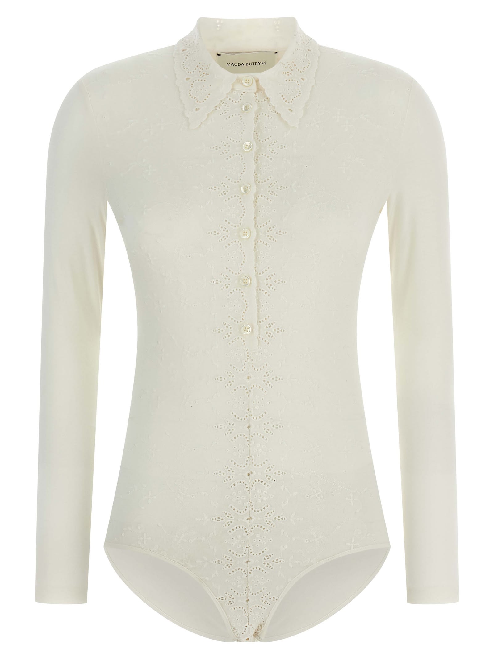 Magda Butrym Long-sleeve Tricot Polo Bodysuit In White